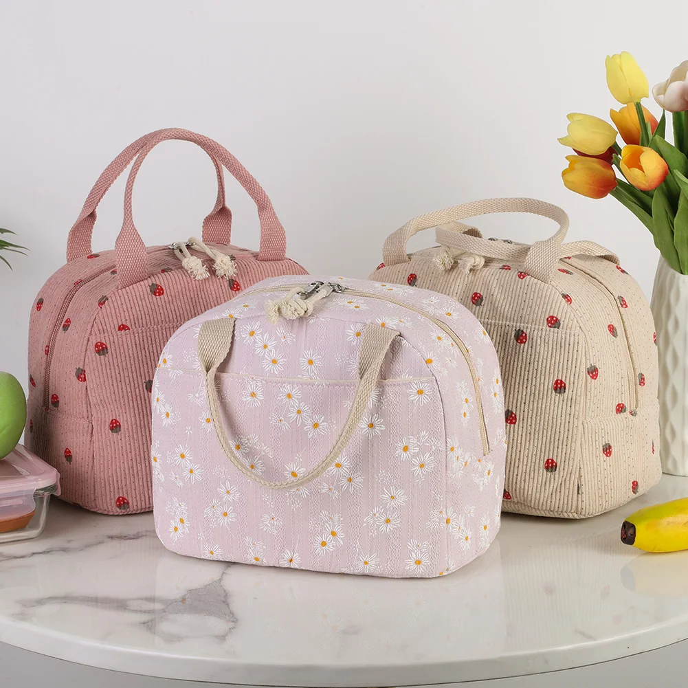Corduroy Insulated Lunch Bag for Women and Kids