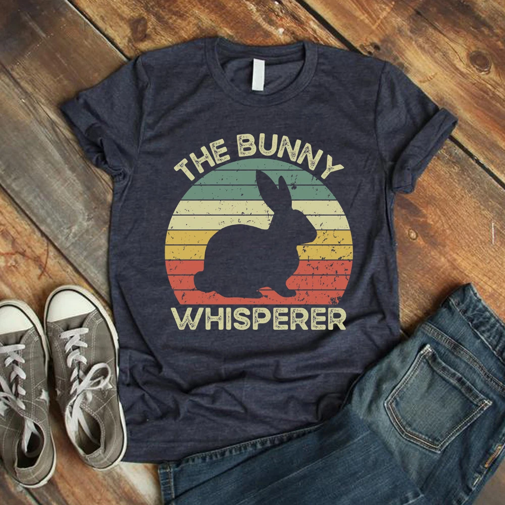 

Bunny Whisperer T-shirt Funny Gift for Rabbit Lover Pet Owner Retro Vintage Bunny Top Tees