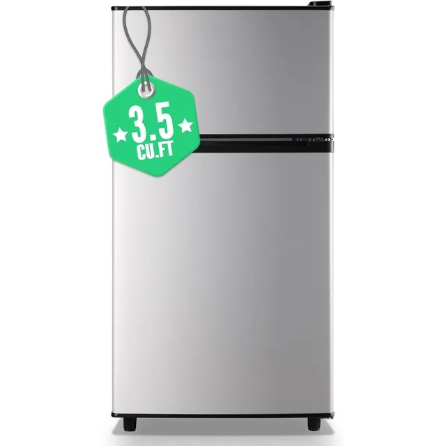 WANAI Mini Fridge with Freezer, 3.5 Cu.Ft Double Door Small Refrigerator,Freestanding Fridge with 7 Adjustable Thermostat,Silver 1
