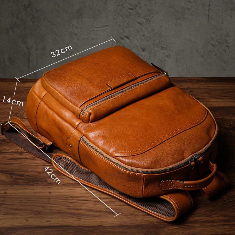 NUKA High Quality Genuin Leather Backpack Men's Retro Weekend Travel Bag Women's Deluxe Natural Cowhide Schoolbag For 16” Laptop - Image 3