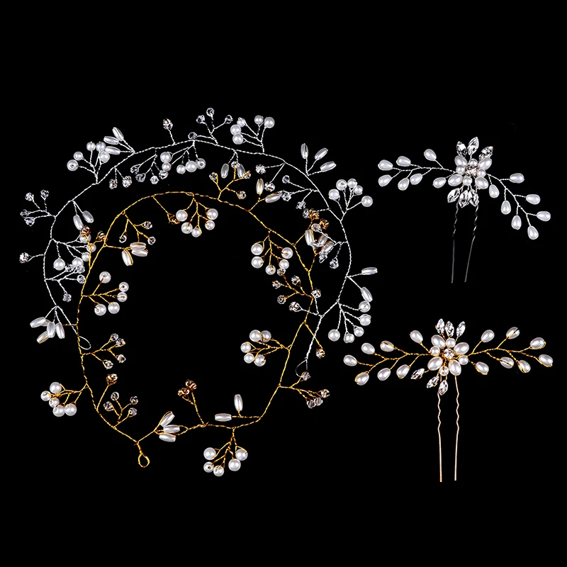 35cm Wedding Headband Pearl Crystal Bridal Hair Accessories Headpiece Decorative