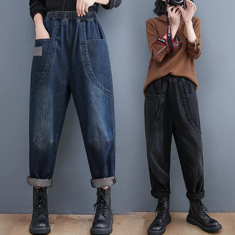 Woman Harlan Pants Jeans Elasticity Double Pockets Autumn New High Waisted Extravasation Tide Y2k Shorts