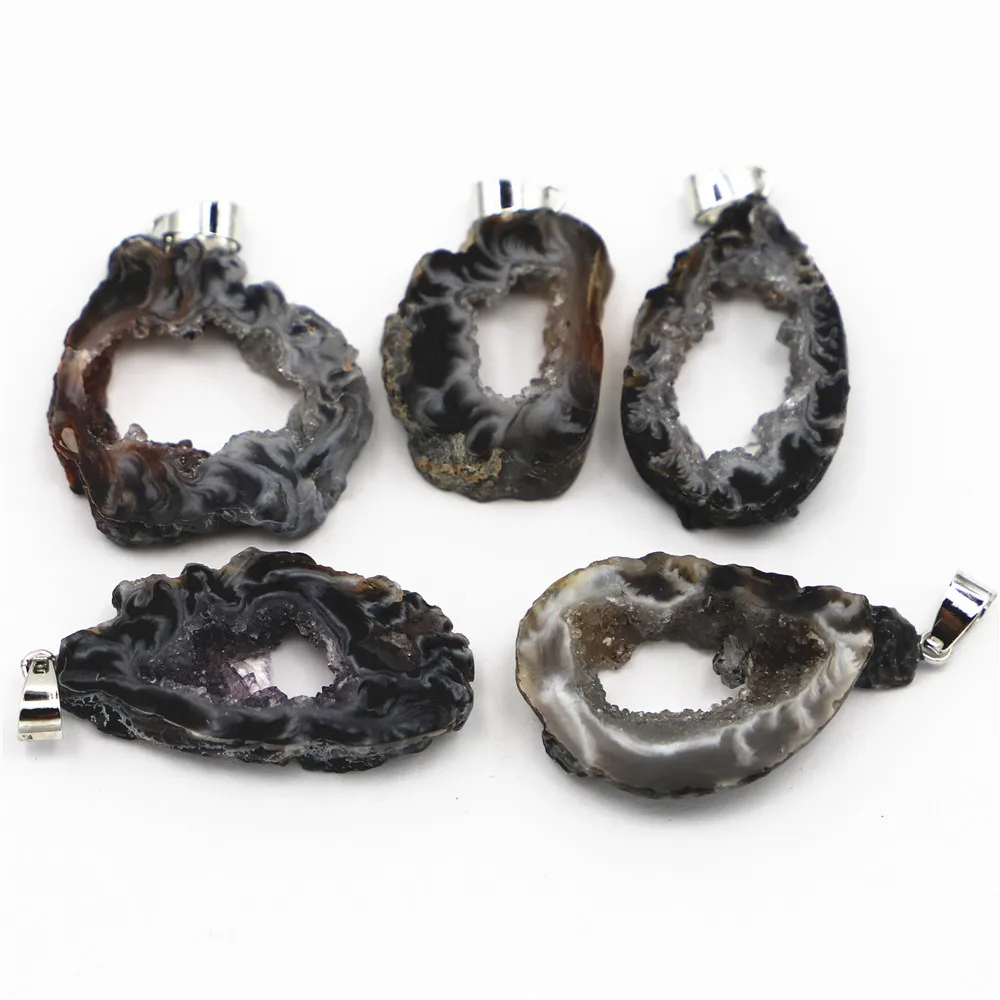 New Fashion Natural Stone Druzys Agates Necklace Pendants Charms Irregular Shape For DIY Women Jewelry Making Size 25-40mm 4PCS