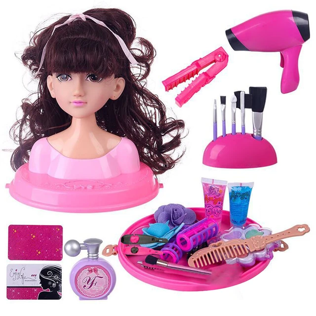 Pretend Play Makeup Toys Simulation Hair Dryer Barber Scissors Comb Curling Styling  Head Doll Hairstyle Beauty Game For Girl - AliExpress