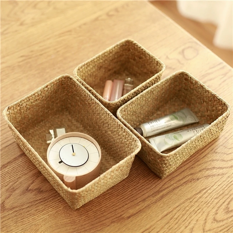 Lot De 3 Petits Paniers Rangement En Paille - Vannerie Naturelle - Neuf