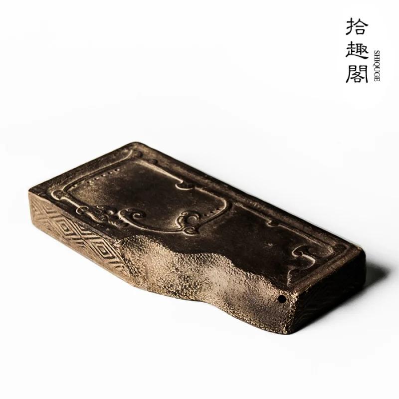 

Handmade Coarse Pottery Bamboo Tea Tray Han Brick Creative Ceramic Tea Tray Small Tea Table Tea Pitcher Pot Tray Pot Mat Antique