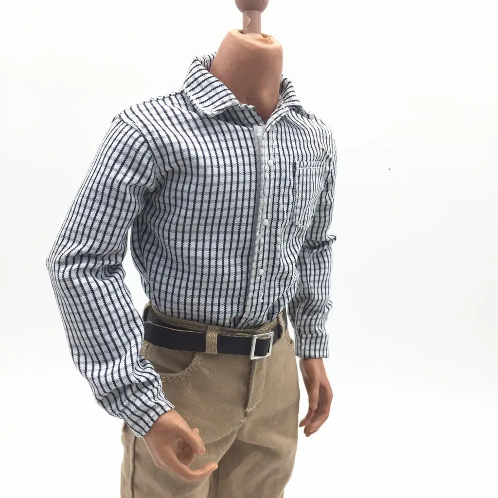 1/6 Scale Gray Plaid Shirt Male Clothes for 12 Inch Action Figure