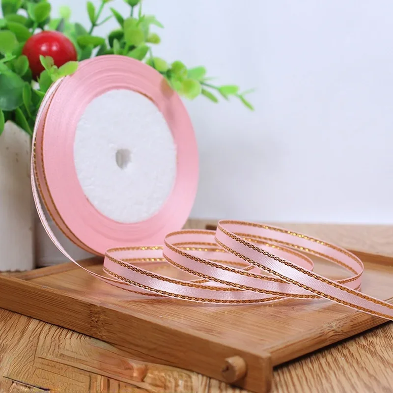 Gold Edged Single Face Satin Ribbon - 22m Roll, 6mm Width for Elegant Wedding and Gift Decoration