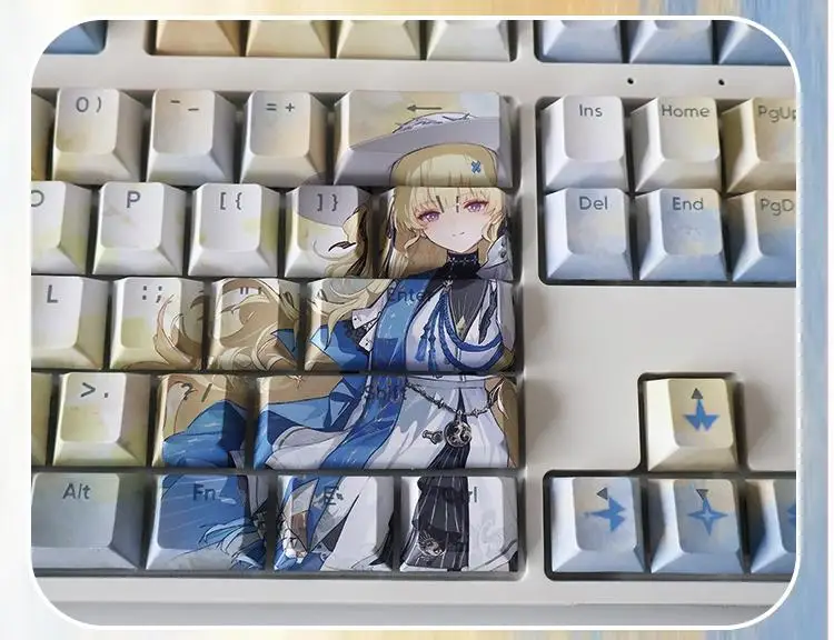 Wuthering Waves Phoebe 128-Tastenkappen, Cosplay-Requisiten, Achseseite, graviert, mechanische PBT-Typ-Tastenkappen, Gaming-Tischzubehör – Detail 4