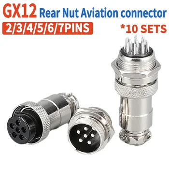 10 ชิ้น GX12 การบิน Circular Connector GX12-2Pin 3pin 4pin 5pin 6pin 7pin ชายหญิง 12 มิลลิเมตร M12 คงที่ด้านหลัง Nut Plug & Socket 1