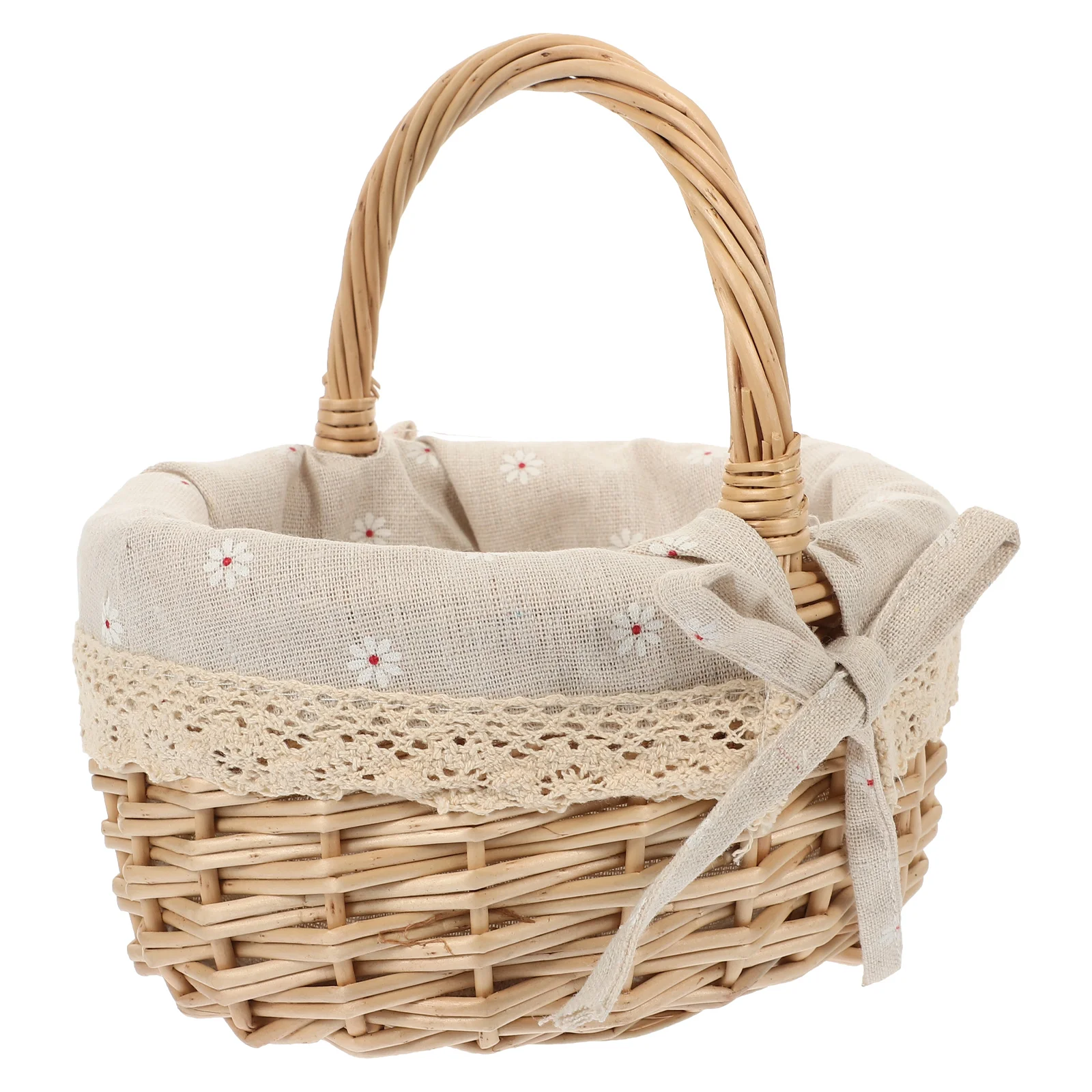 

Wicker Flower Basket Picnic Woven Wedding Sundries Linen with Handle Shopping Storage