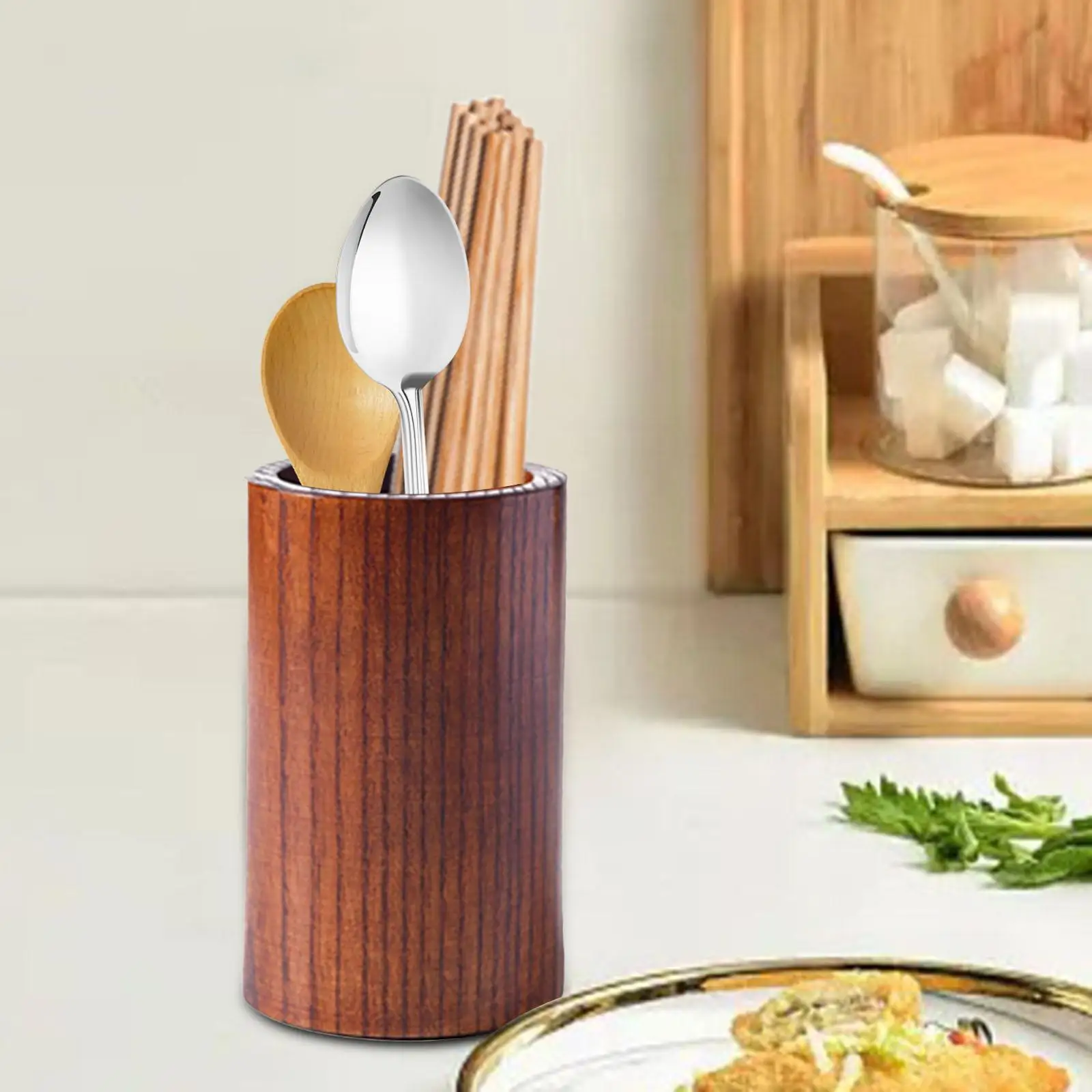 Utensil Holder for Kitchen Counter Chopstick Storage Holder Wood Cultery Organizer Storage Organizer for Restaurant Bathroom