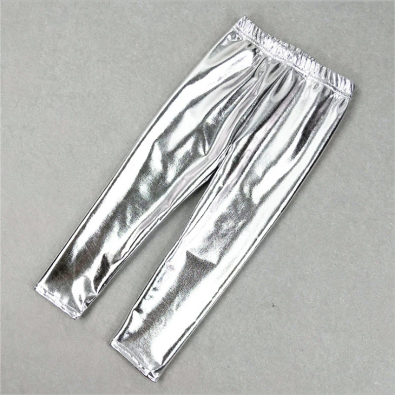 Girls Pants Kids Pants Girls Trousers Kids Girl Leggings Elastic 2-12Y Pants Skinny Gold kids Metal Color Fuax Leather Baby Pents Leggings for Performances Costumes