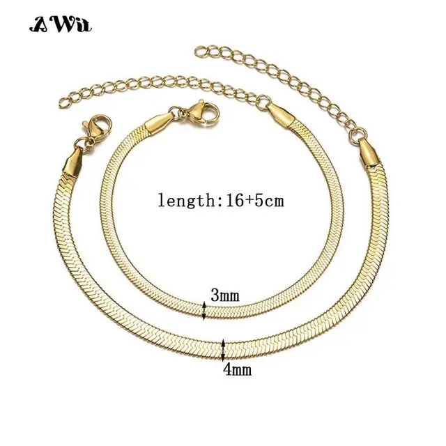 AWIT-Bracelet Classique en Acier Inoxydable pour Femme, Bijoux Tendance, Largeur de Document en Or, 3/4/5mm, Cadeau