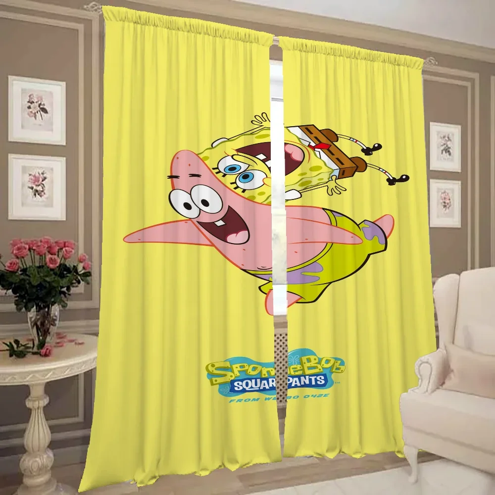 Home Interior Kitchen Curtains for Living Room 2 Pieces Blackout Curtains Door Curtain S-spongeBobs Bedroom Decoration Partition 2