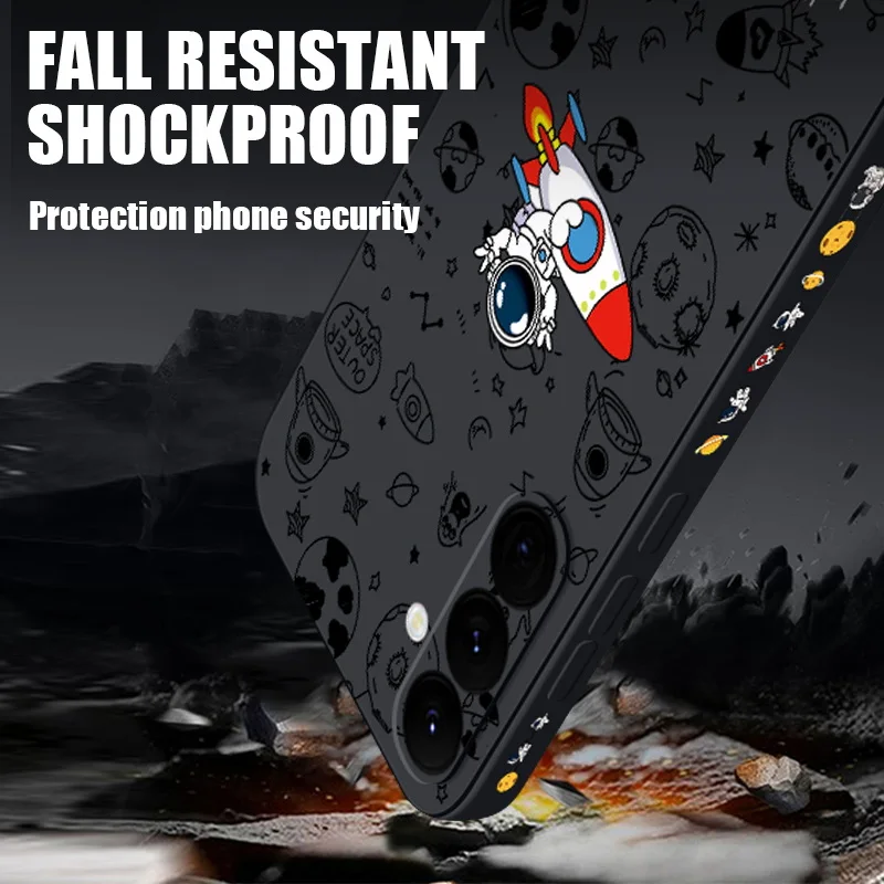Spaceship Astronauts Soft Lanyard Phone Case Cover