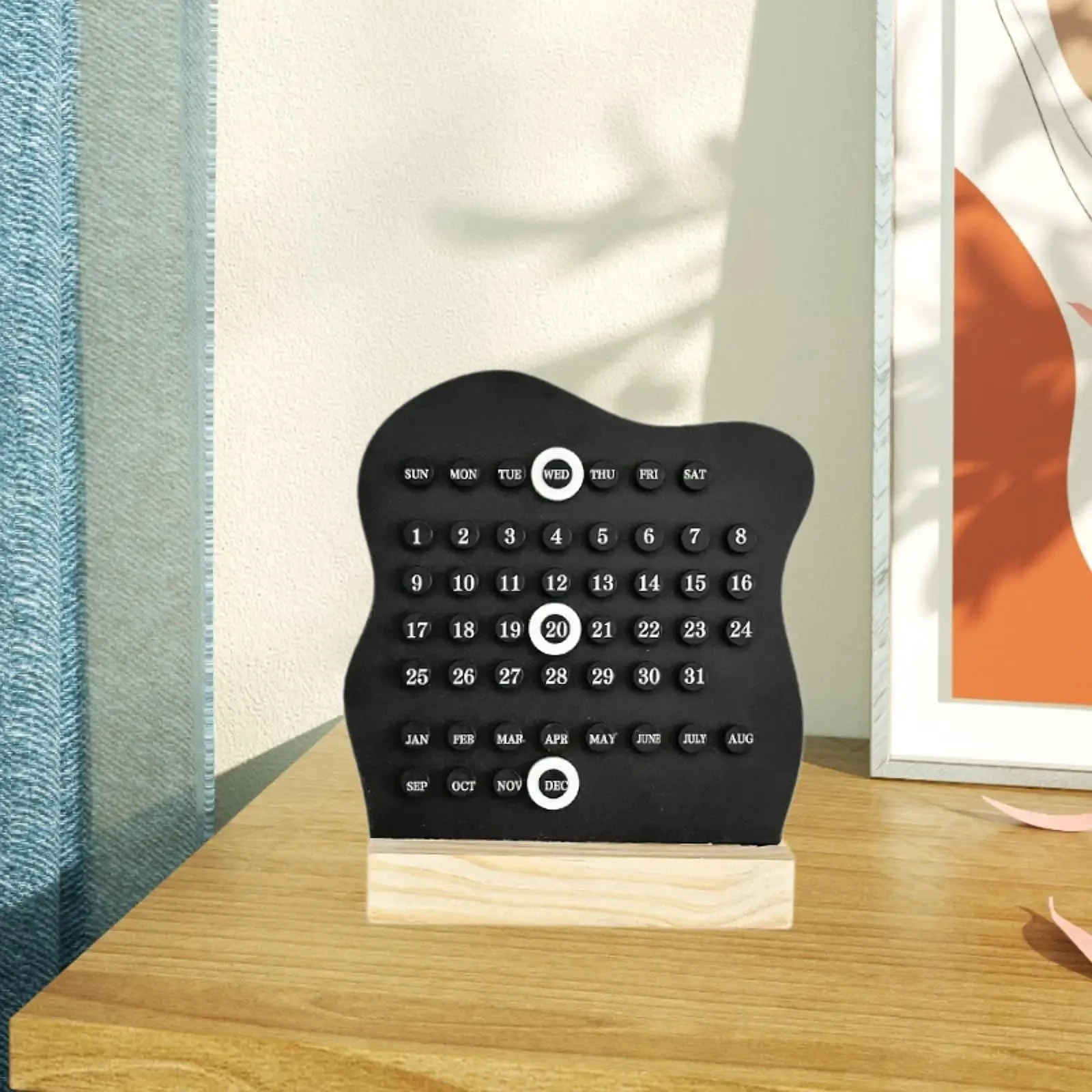 Wooden DIY Cloud Ring Calendar Cute Adjustable Week Month Date Display Wooden Base Round Rings Home Office Desk Decoration