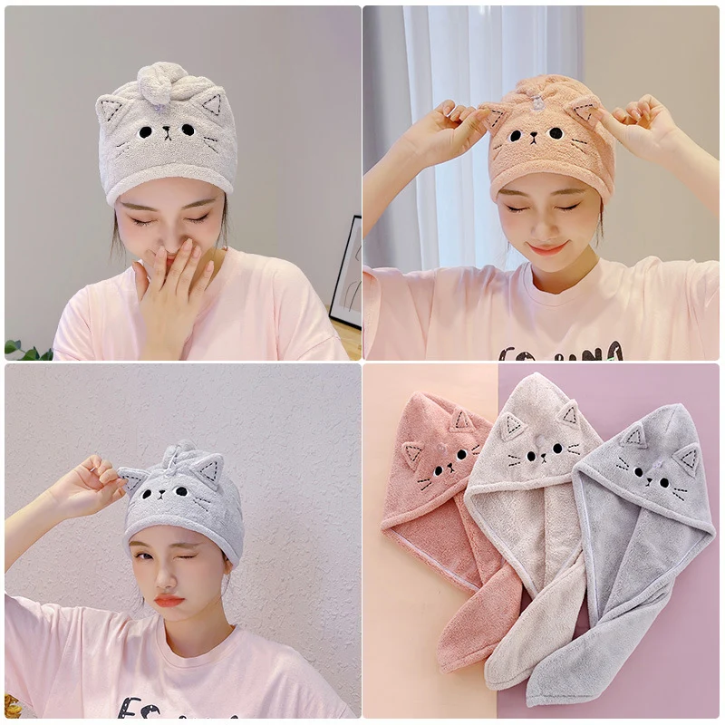 Dry Hair Cap Water Absorbing Coral Wool Cute Cartoon Pattern Facial Headband Makeup Remover Dry Hair Towel hair towel