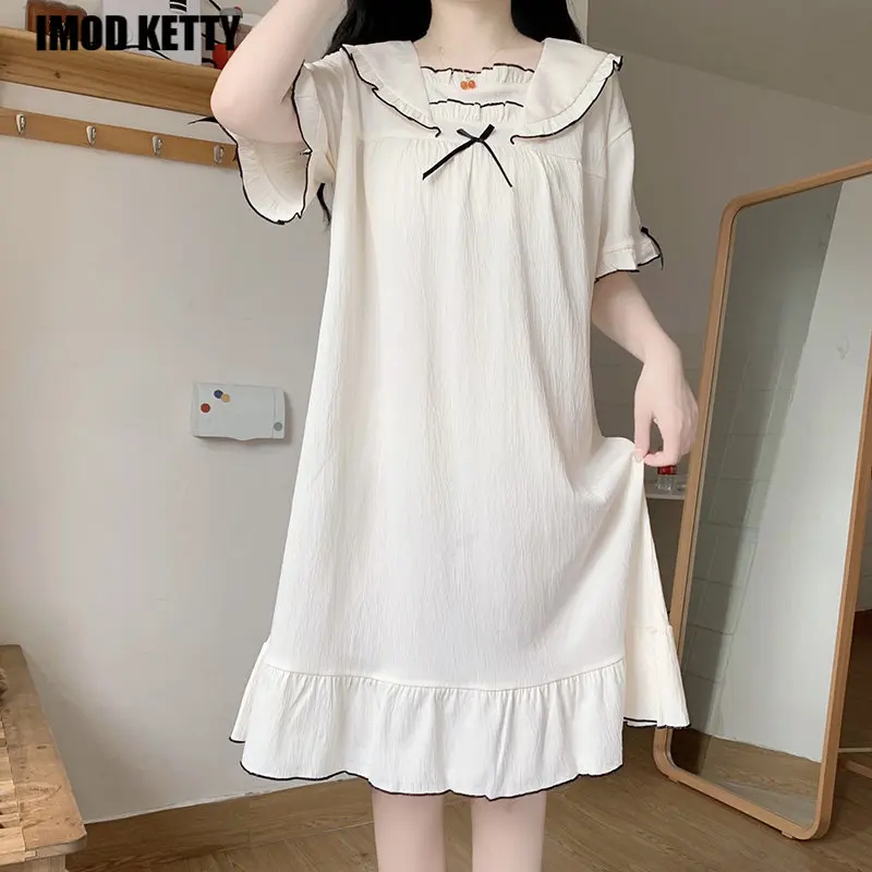 

Летняя ночная рубашка 2022 ночная рубашка Повседневная модная женская летняя Корейская Милая Трикотажная хлопковая ночная рубашка с коротким рукавом для женщин