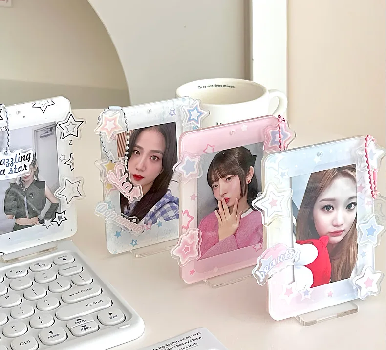 INS Star Acrylic Photocard Holder Korean Kpop Idols Photo Frame 3 Inch Cute Sweet Card Display Stand Desktop Decor Card Sleeve