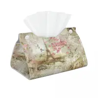 Custom France Paris Eiffel Tower Tissue Box Cover PU Leather Rectangular Flower Pink Facial Tissues Holder for Home 1