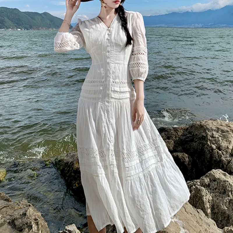 

Женское винтажное платье с рукавом-фонариком, элегантное белое платье