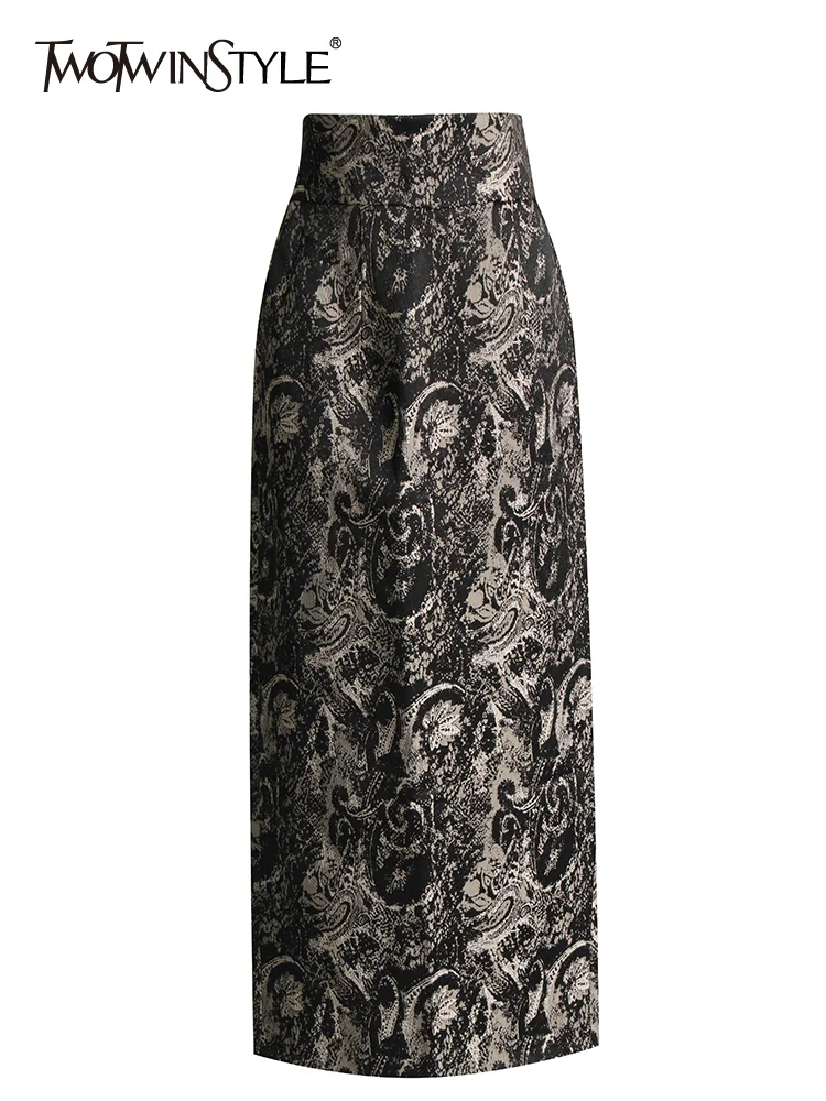 

TWOTWINSTYLE Colorblock Slimming Skirts For Women High Waist Jacquard Elegant Temperament Skirt Female Fashion Clothing 2023 New