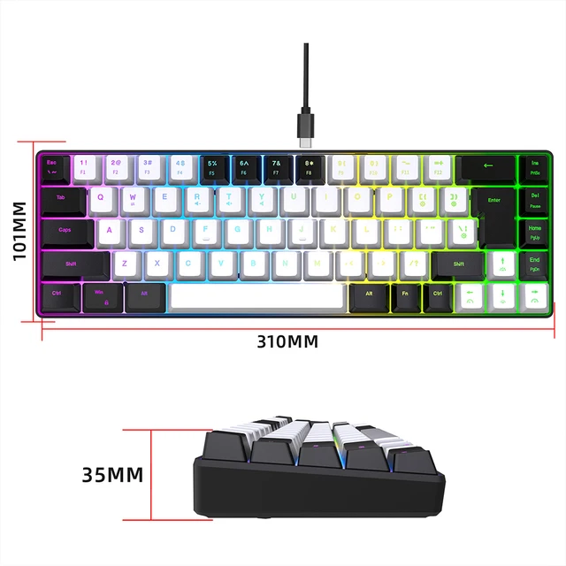 Gaming Keyboard 68 Keys Wired Computer Keyboard Mechanical Keyboard With RGB Backlight Keyboard For PC Laptop Gamer 6