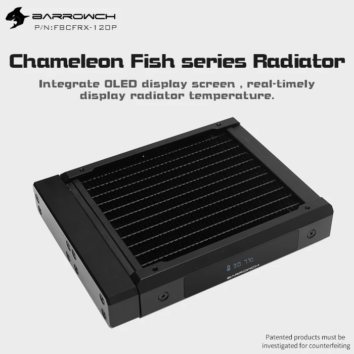 Barrowch-radiador Modular Chameleon Fish com Display Oled Pom Módulo de Entrada Acrílico Ventilador de 12cm 120 mm 240 mm 360 mm 480 mm - Imagem 2