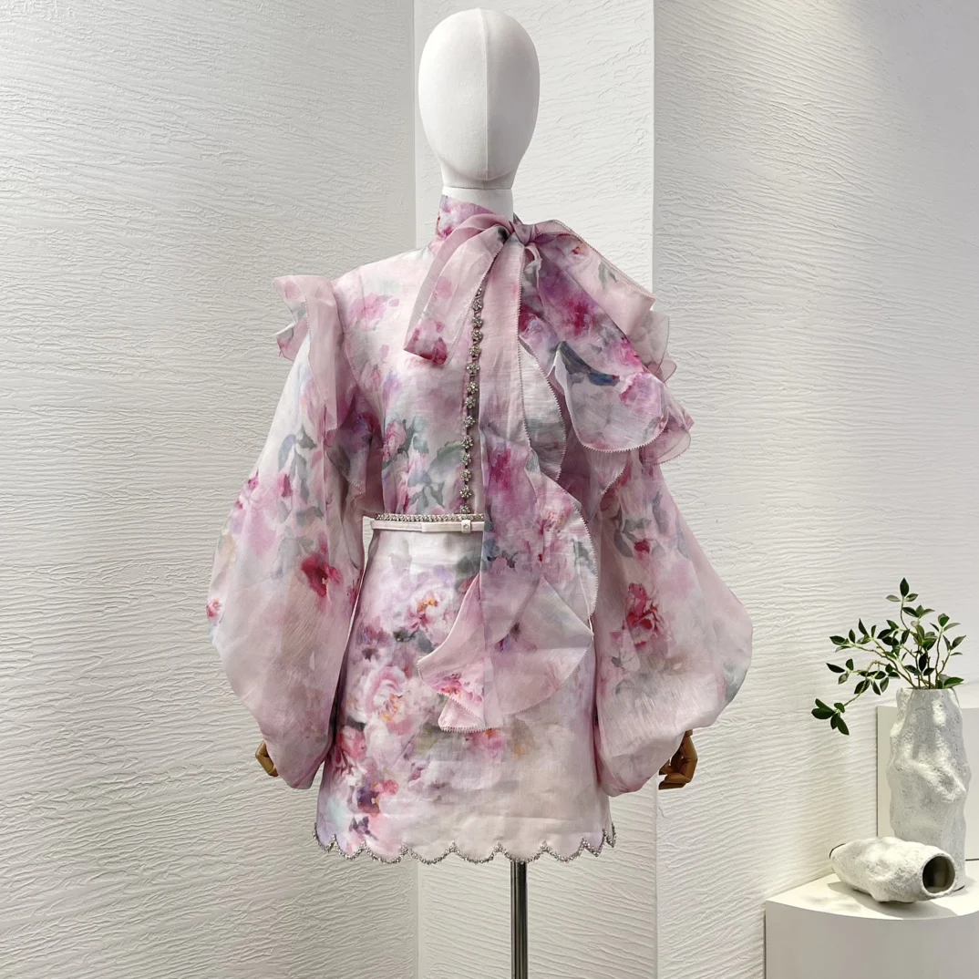Dana Flower Blouse - Beige/Mint/Pink