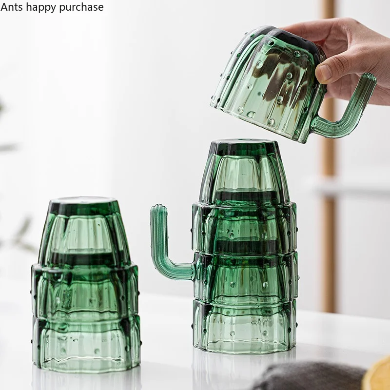 サボテンのガラスカップセット,積み重ね可能なコーヒーセット