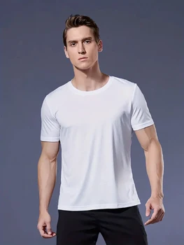 Round Neck T-Shirt 1 Piece White Ultra-Light Men's Quick Drying Breathable Sweat-Absorbent Shirt Suitable for Fitness Gym and Ru