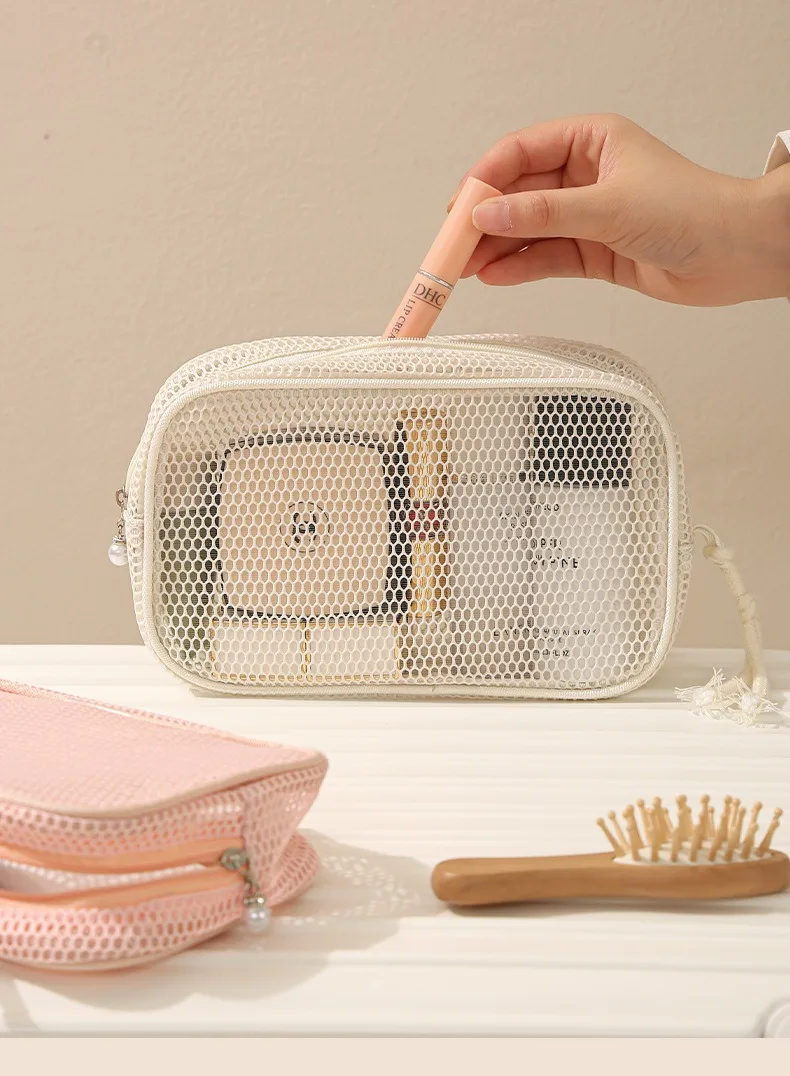 Lässige Nylon-Kosmetiktasche mit Reißverschluss, Netz-Make-up-Taschen, Mehrzweck-Netz-Toilettentaschen für Damen – Detail 5