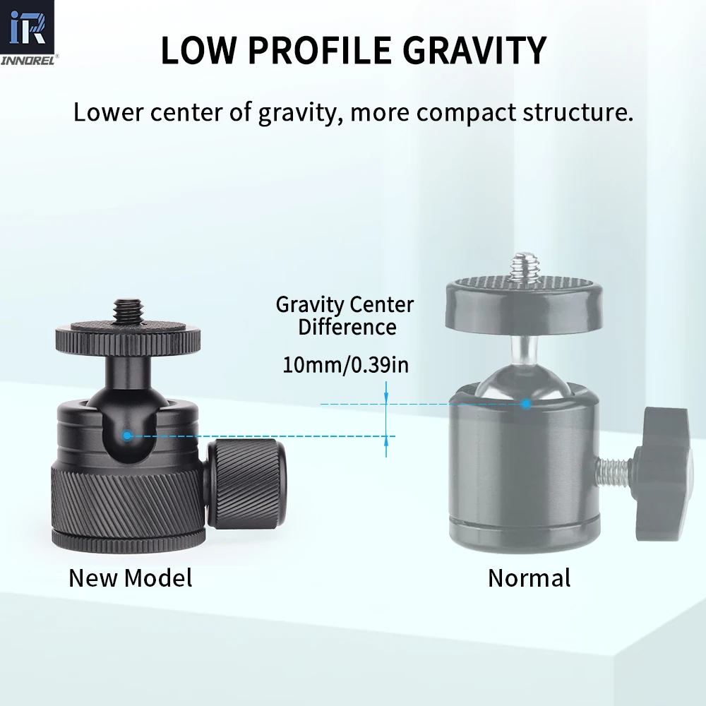 Mini Ball Head INNOREL C19 Mount Tripod Head CNC Metal Low Profile Ballhead 360&deg; Pan 90&deg; Tilt for Phone/DLSR Camera/Mini Holder