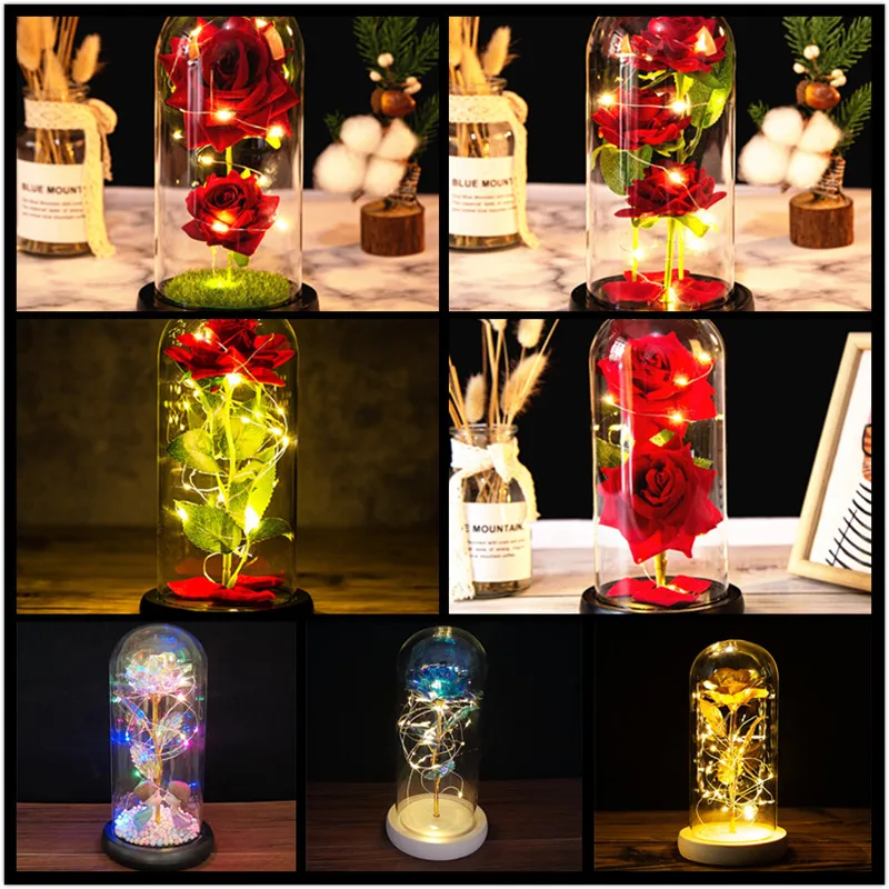 LED 영원한 장미 꽃 야간 조명 3D 테이블 램프, 웨딩 생일 발렌타인데이 선물 침대 옆 램프 침실 장식