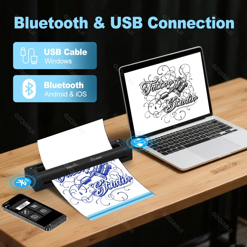 Portable Tattoo Printer Thermal Tattoo Stencil Maker A4 Bluetooth Line Photo Drawing Printing Copier HD Tattoo Transfer Paper