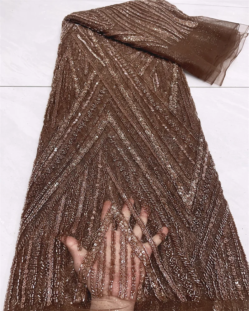 

Оранжевая Роскошная африканская кружевная ткань с блестками 2024 Высококачественная французская нигерийская кружевная ткань для шитья одежды fj68