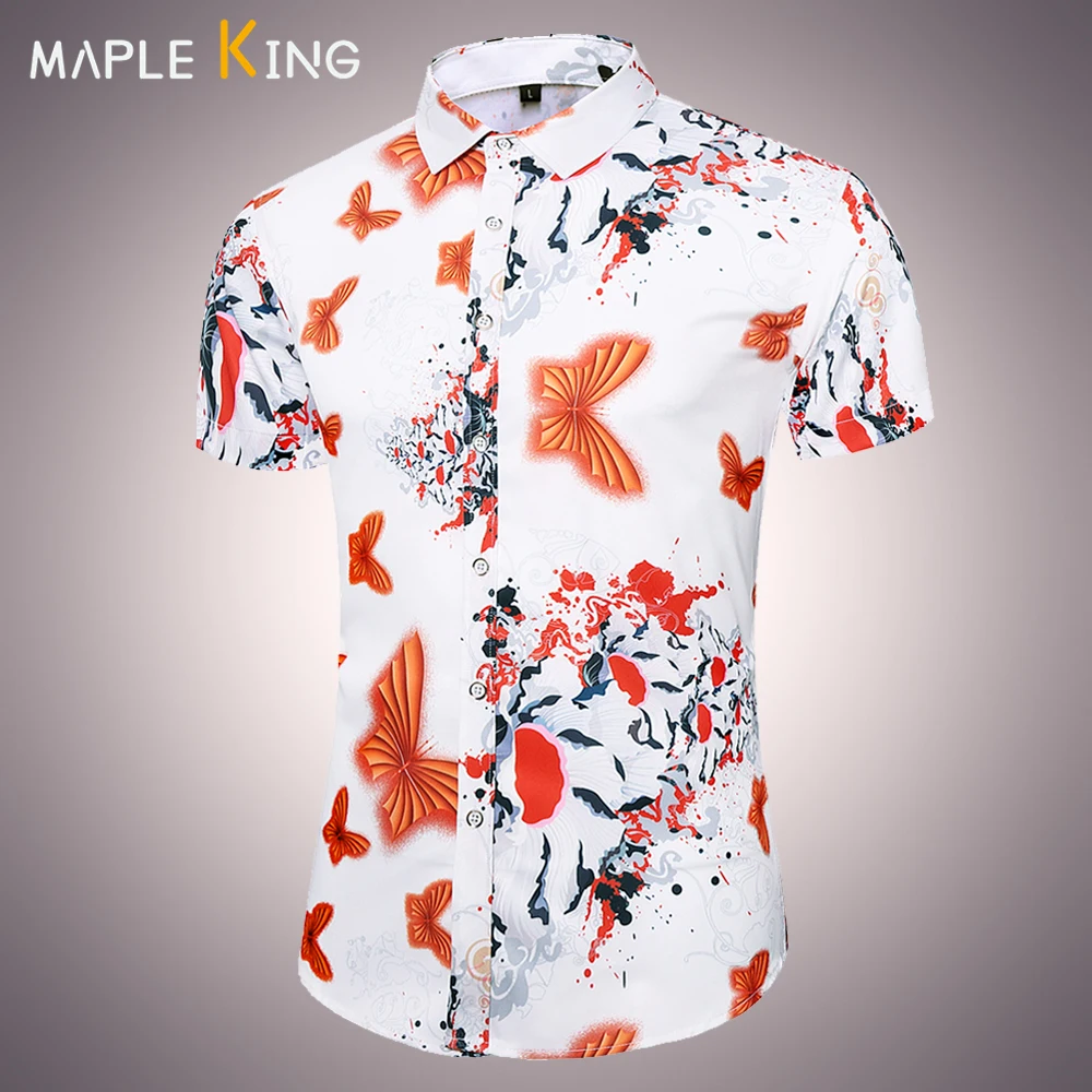 

Butterfly Floral Shirts Men Dress Clothes 2022 Vintage Short Sleeve Blusas Estampadas Elegante Hawaiian Shirt Mens Blouses Tops