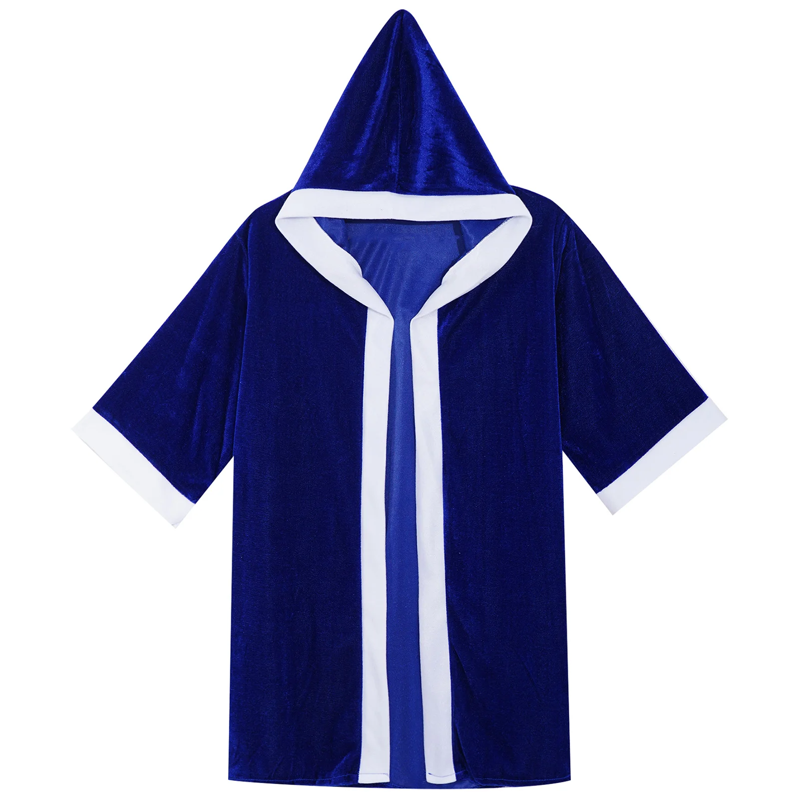 Kids Boys Boxing Robe Long Sleeve Velvet Pugilism Hooded Cloak Halloween Boxer Cosplay Costume Match Stage Performance Clothing