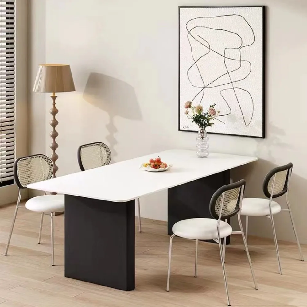 

Light luxury pure white solid wood slate dining table modern simple Nordic small household black ash wood dining table combinati