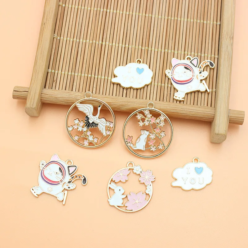 

5Pcs/Lot Lovely Enamel Rabbit Cat Swan Charms Animal Pendant Fit Necklaces DIY Handmade Jewelry Making Finding Supplies