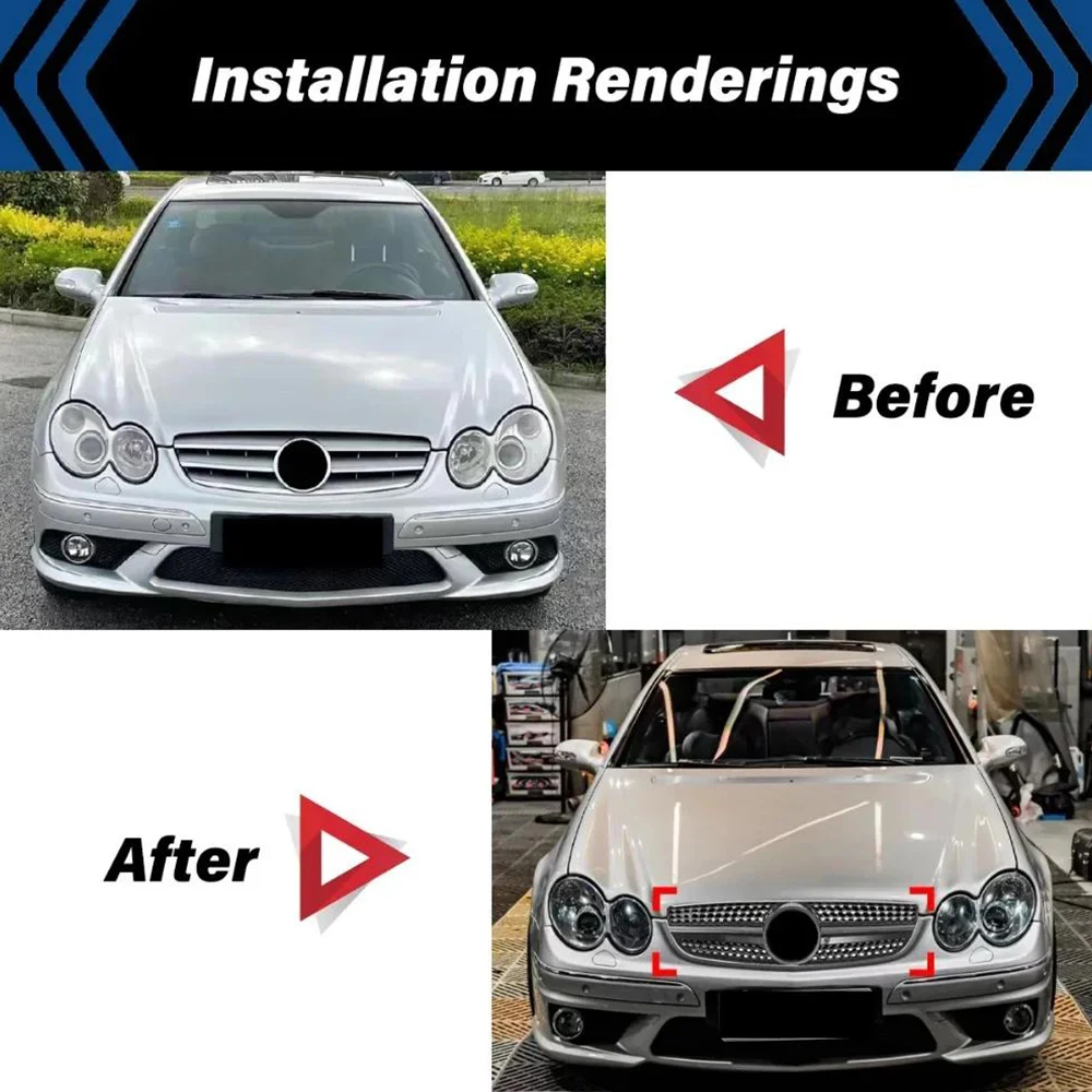 메르세데스-벤츠 CLK W209 2003-2009용 프론트 그릴, 글로시 블랙 스타일 스포츠카 프론트 범퍼 그릴, 외부 바디 스타일링 부품