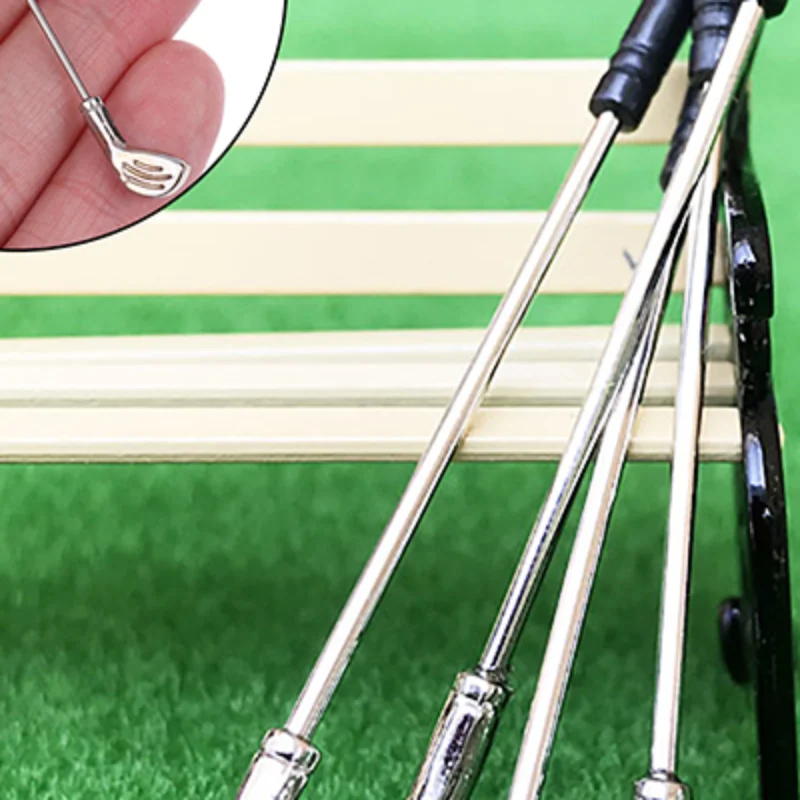 5Pcs/set Mini Golf Clubs Toys Pretend Play Miniature Golf Model With 4 Sticks And 1 Ball 1:12 Scale Dollhouse Golf Toy