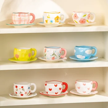 300ML Creative Hand Pinched Irregular Flower Ceramic mug Handmade Coffee Cup Breakfast Milk Afternoon tea cups Korean Style Mugs 1