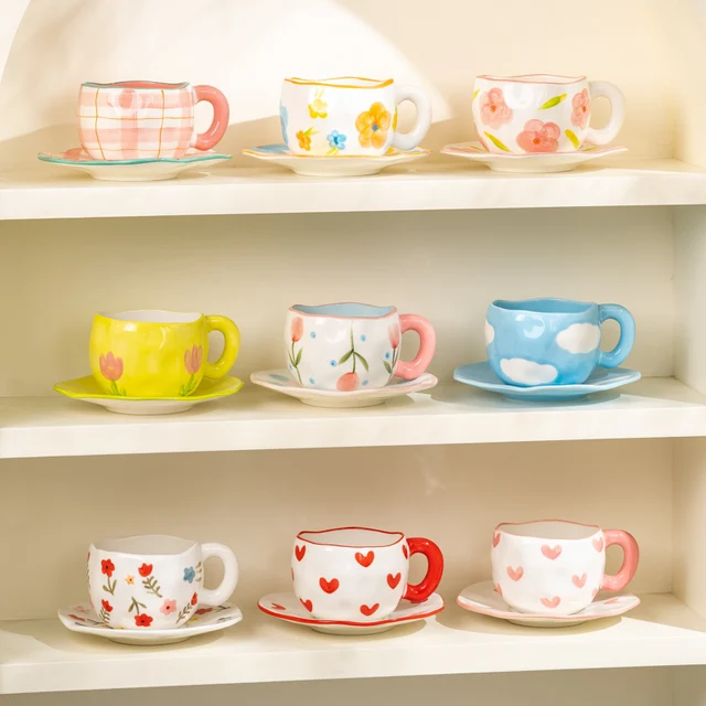300ML Creative Hand Pinched Irregular Flower Ceramic mug Handmade Coffee Cup Breakfast Milk Afternoon tea cups Korean Style Mugs 1