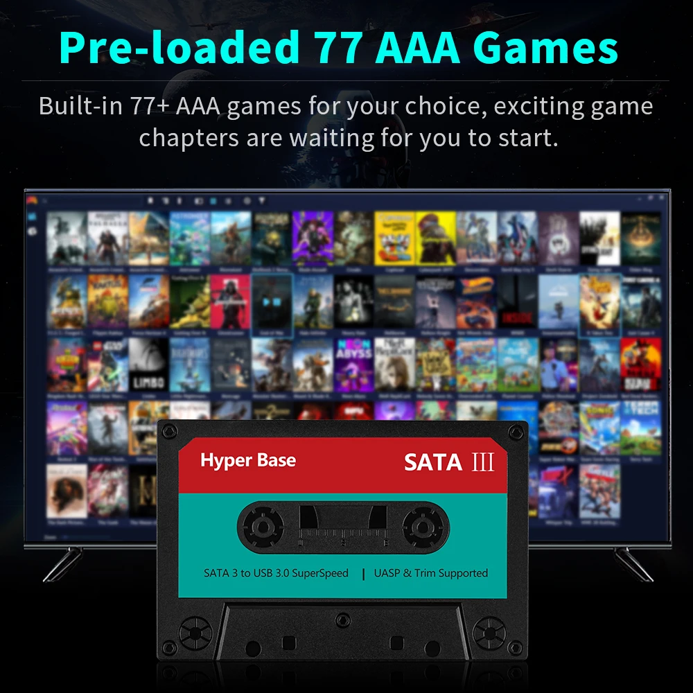 Playnite Portable Game HDD Game Console with 77 AAA Games For PS5/PS4/XBOX/WiiU 500G/2T Hard Drive Support Windows PC/Laptop