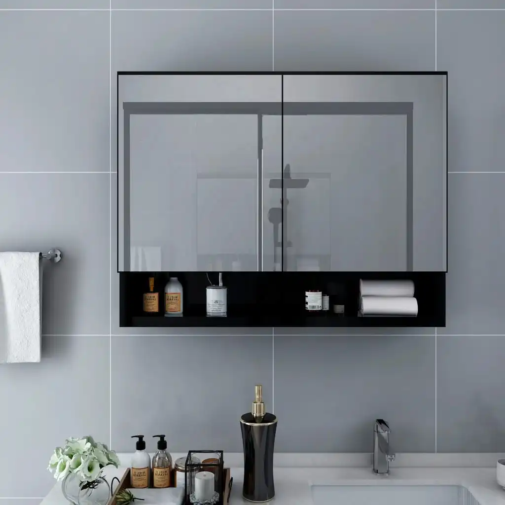 Armario espejo de baño con luz LED gris brillante 80x12x45 cm