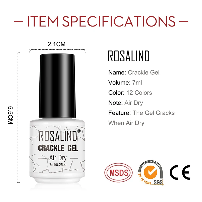 Nail polish ROSALIND crackle gel polish semi-permanent cracking nail lacquer quick drying nail art no need UV LED lamp enamel polish gel