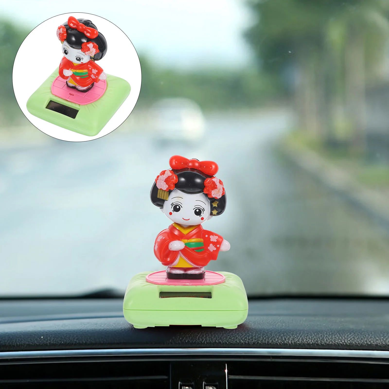 

Japanese Kimono Geisha Doll Solar Powered Dancing Shaking Head Figure Traditional Asian Car Dashboard Ornament Collectible