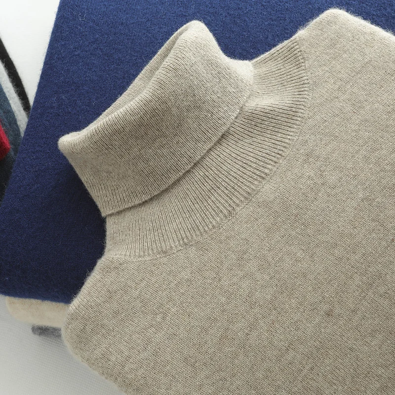 Men's Turtleneck Sweater Autumn and Winter Men's Rollneck Warm 100% Merino pure wool Knitted Sweater Keep Warm Men Jumper Top 5